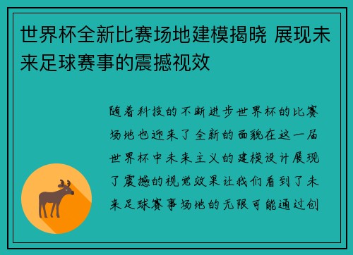 世界杯全新比赛场地建模揭晓 展现未来足球赛事的震撼视效